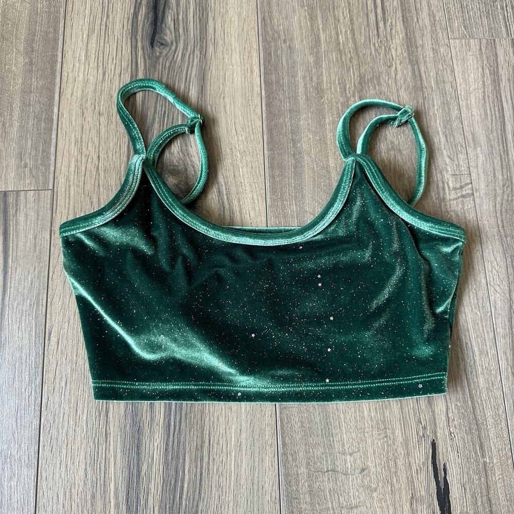 Beach Riot Glitter Libby Crop Tank Top Emerald Green Medium Holiday Christmas